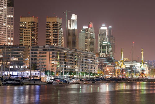Skyline of Buenos Aires Argentina at night taken from river