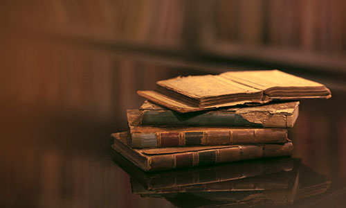 old books on a table