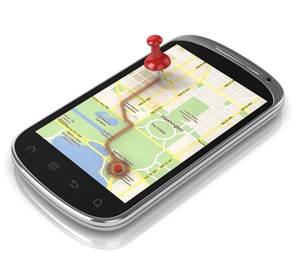 Smartphone displaying Google Map route